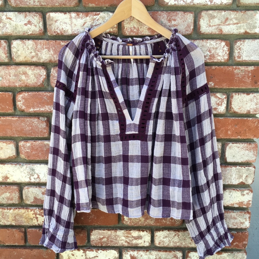 Free People Plaid Peasant Blouse